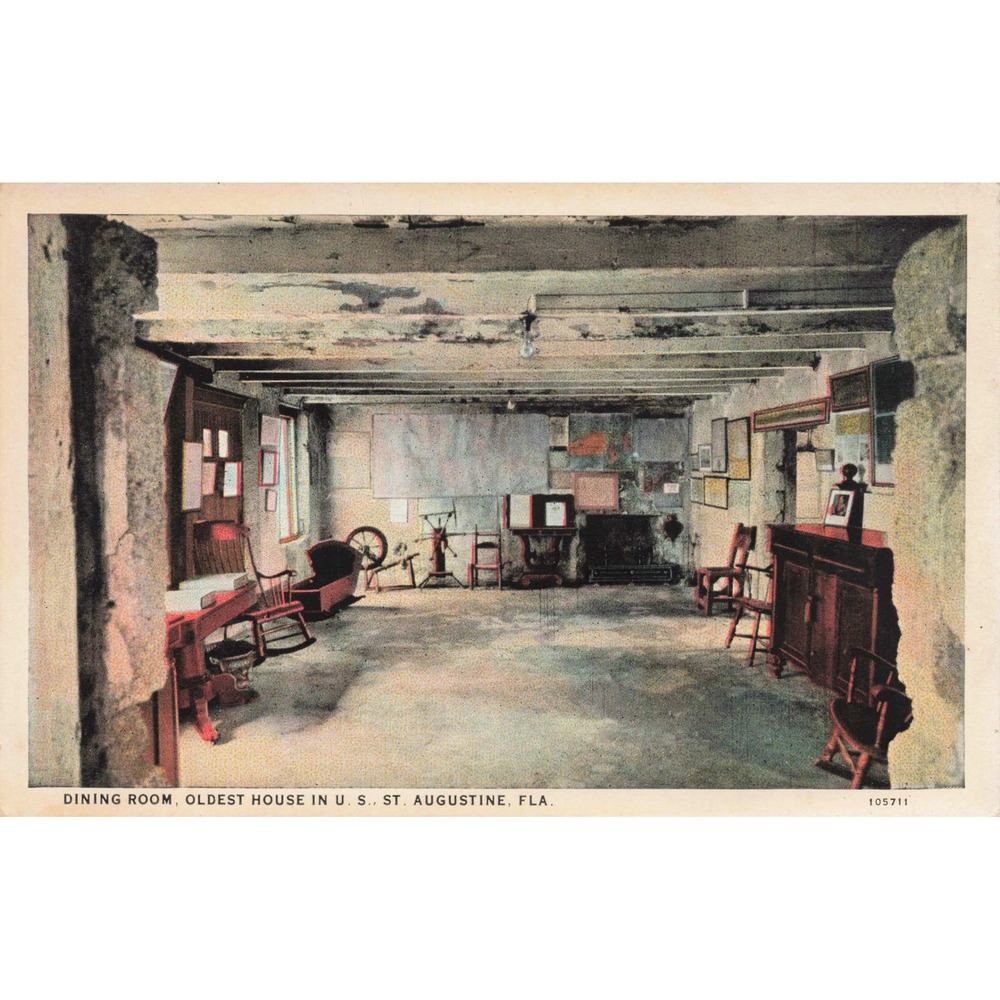 St Augustine Florida Oldest House Dining Room Linen Postcard 105711 Unused - Picture 1 of 2
